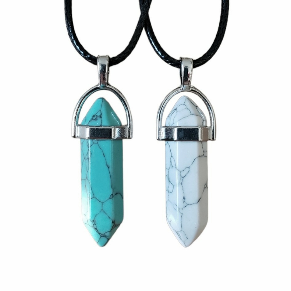 White and turquoise howlite point necklace set